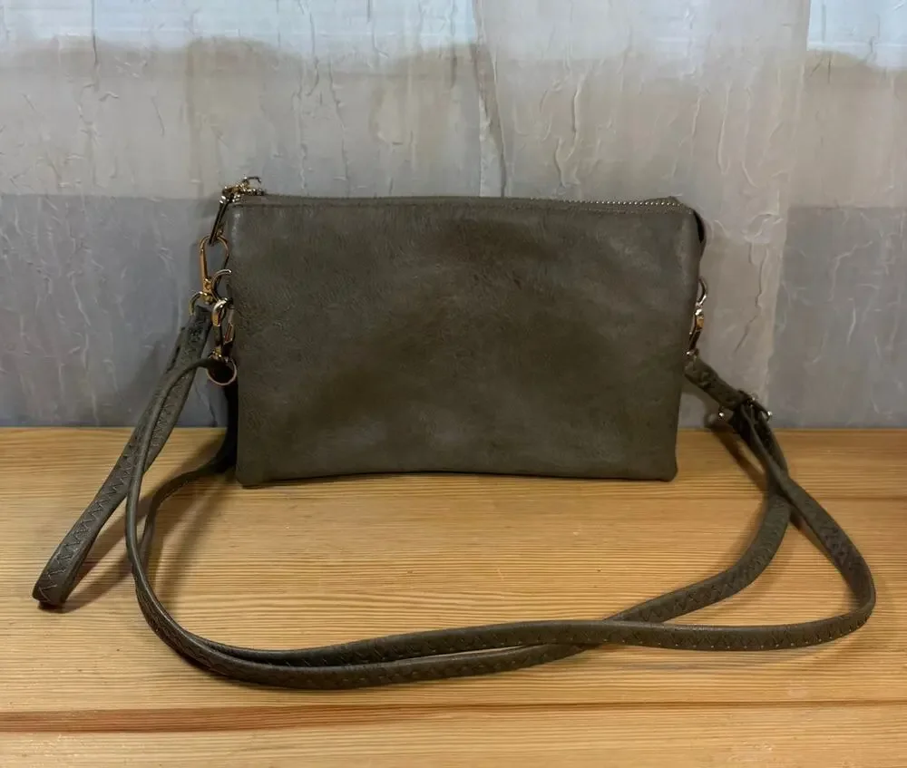 Jen & Co Crossbody Bag Olive Vegan Leather Wristlet Clutch Purse